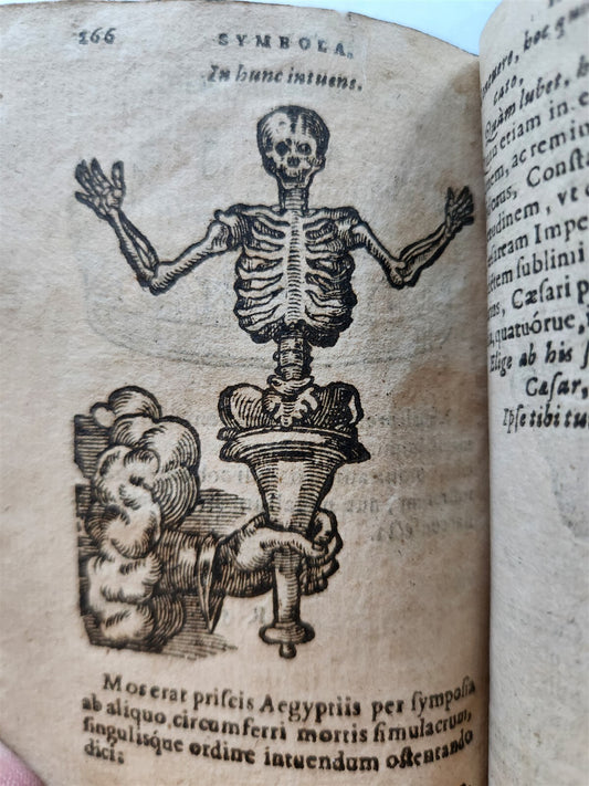 1596-1600 EMBLEMATA antique ILLUSTRATED w/ 270 WOODCUTS PLANTIN VELLUM BINDING