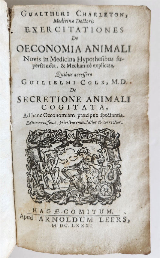 1681 Exercitationes de Oeconomica Animali antique VELLUM BINDING