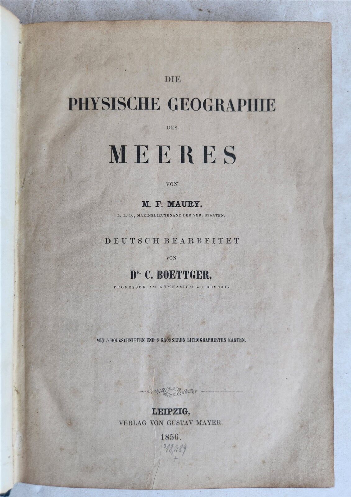 1856 PHYSICAL GEOGRAPHY of the SEA antique ILLUSTRATED w/MAPS in GERMAN