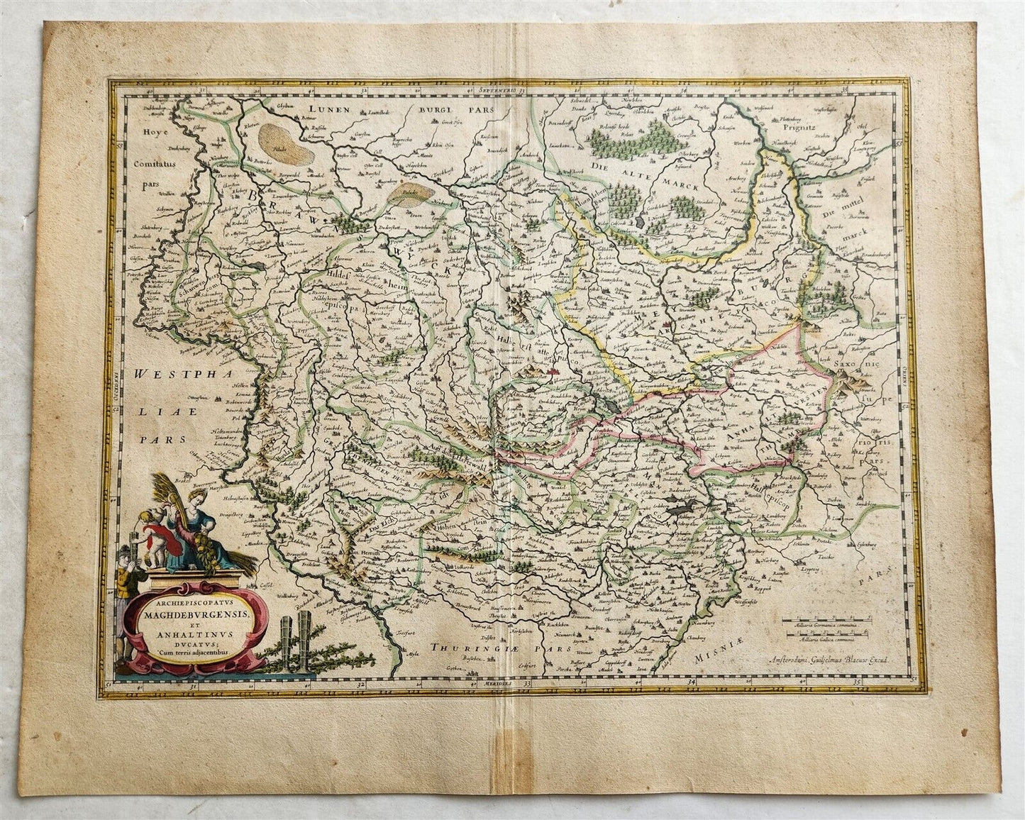 1640 MAP of GERMANY SAXONY by WILLEM BLAEU antique AUTHENTIC hand colored