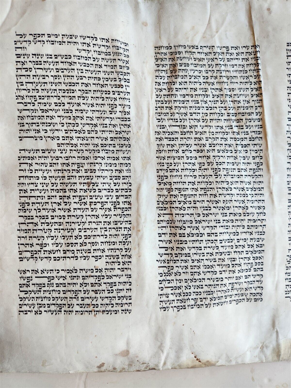 TORAH SCROLL FRAGMENT MANUSCRIPT on VELLUM antique BIBLE EXODUS 21:28-34:35