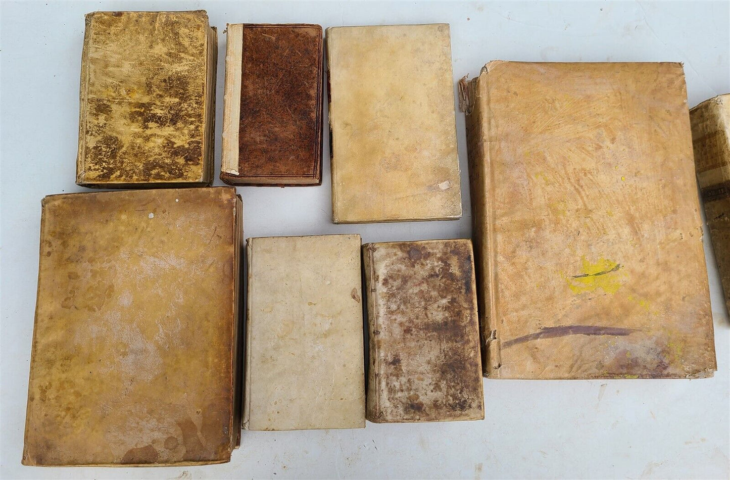 17th-19th CENTURY BINDINGS - LOT of 10 VELLUM BOUND BOOKS antique