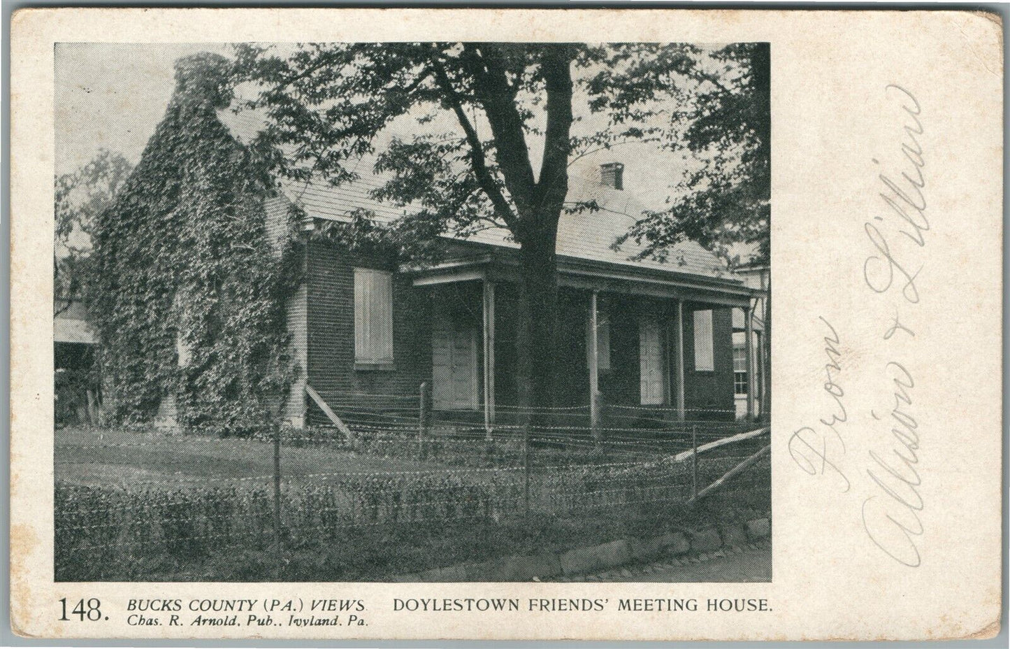BUCKS COUNTY VIEWS by ARNOLD DOYLESTOWN FRIENDS MEETING HOUSE ANTIQUE POSTCARD