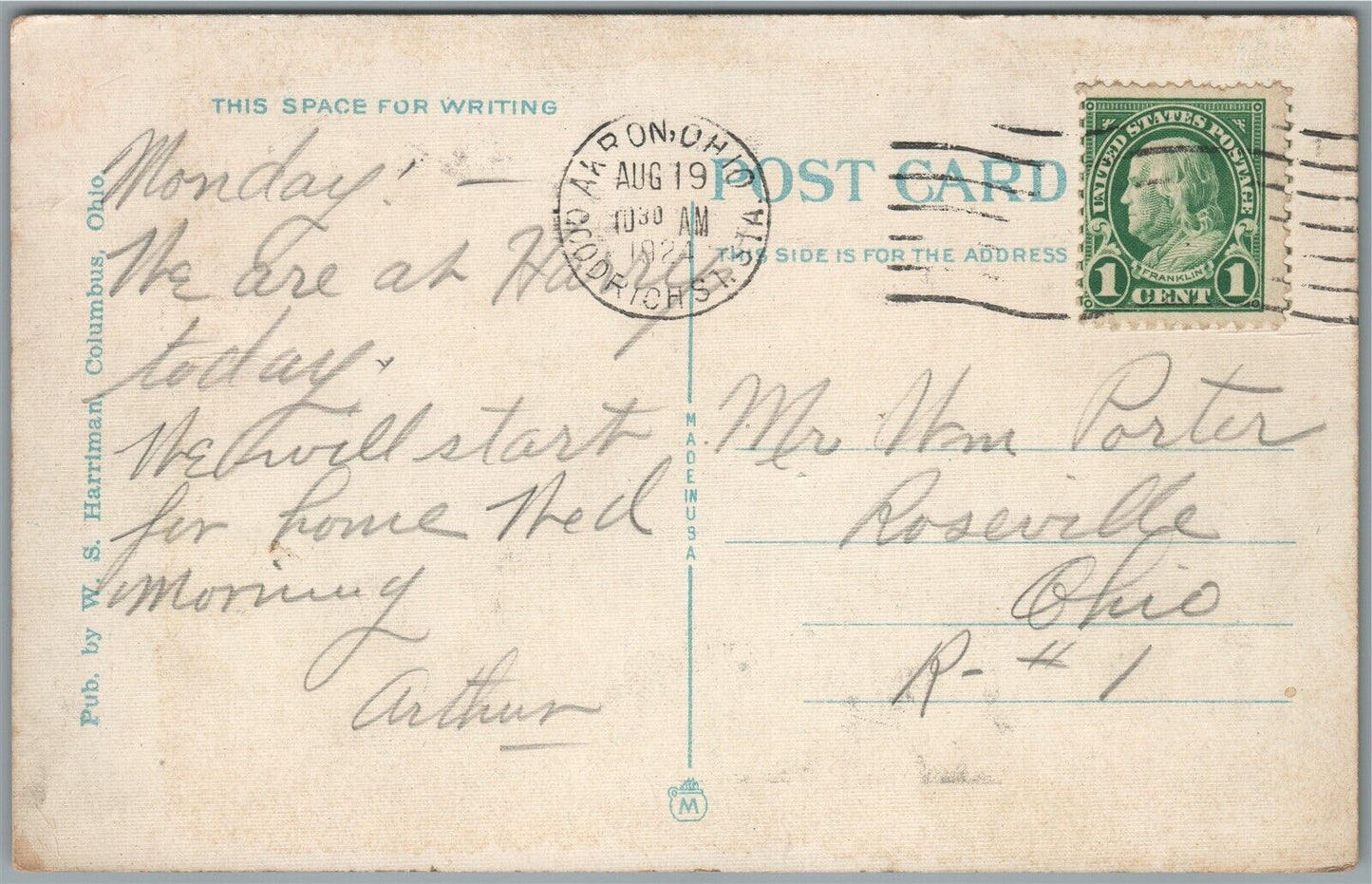 AKRON OH UNION RAILROAD STATION RAILWAY DEPOT 1924 ANTIQUE POSTCARD