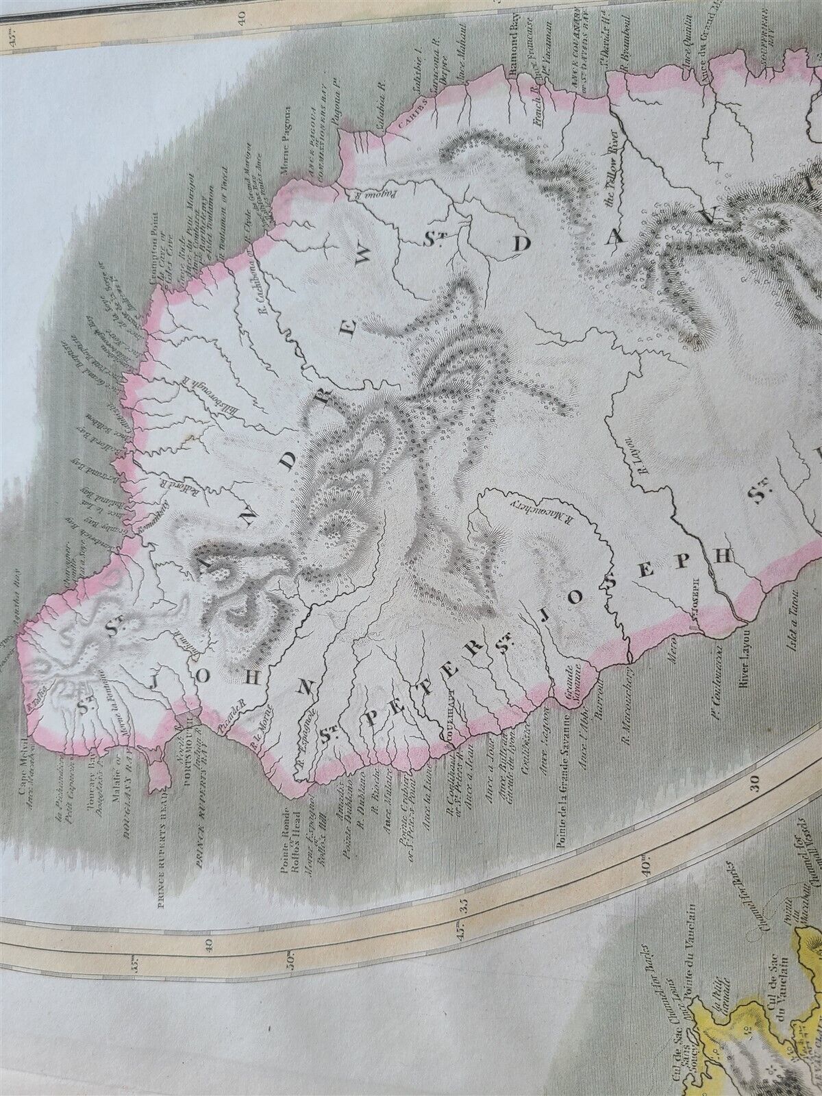 1814 MAP of WEST INDIA ISLANDS Carribean MARTINICO & DOMINICA antique 21 x 28"