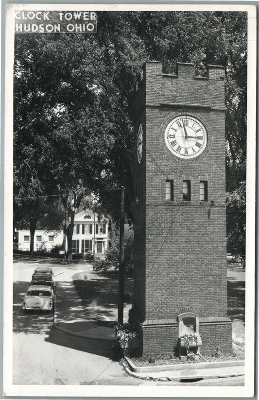 HUDSON OH CLOCK TOWER VINTAGE REAL PHOTO POSTCARD RPPC