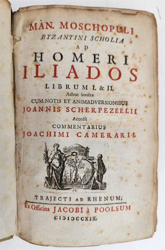 1719 HOMER ILIADOS with commentary by Manuel Moschopoulos antique VELLUM BINDING