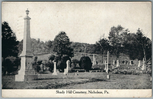 NICHOLSON PA SHADY HILL CEMETERY ANTIQUE POSTCARD