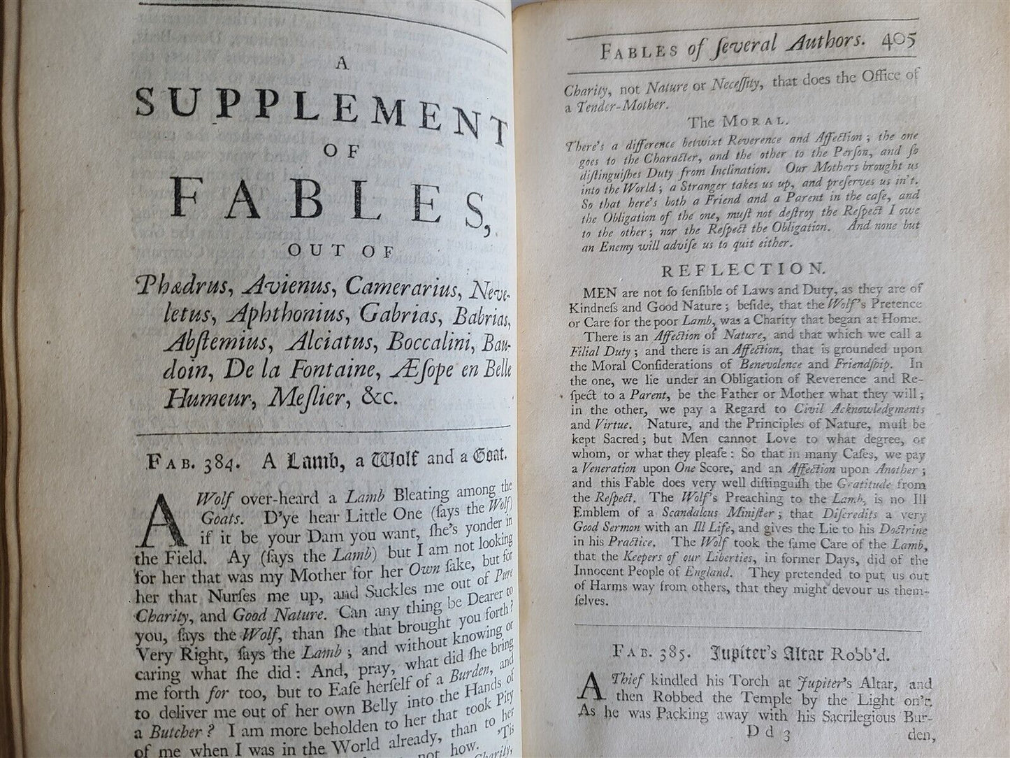 1738 AESOP FABLES by Sir Roger L'Estrange antique in ENGLISH