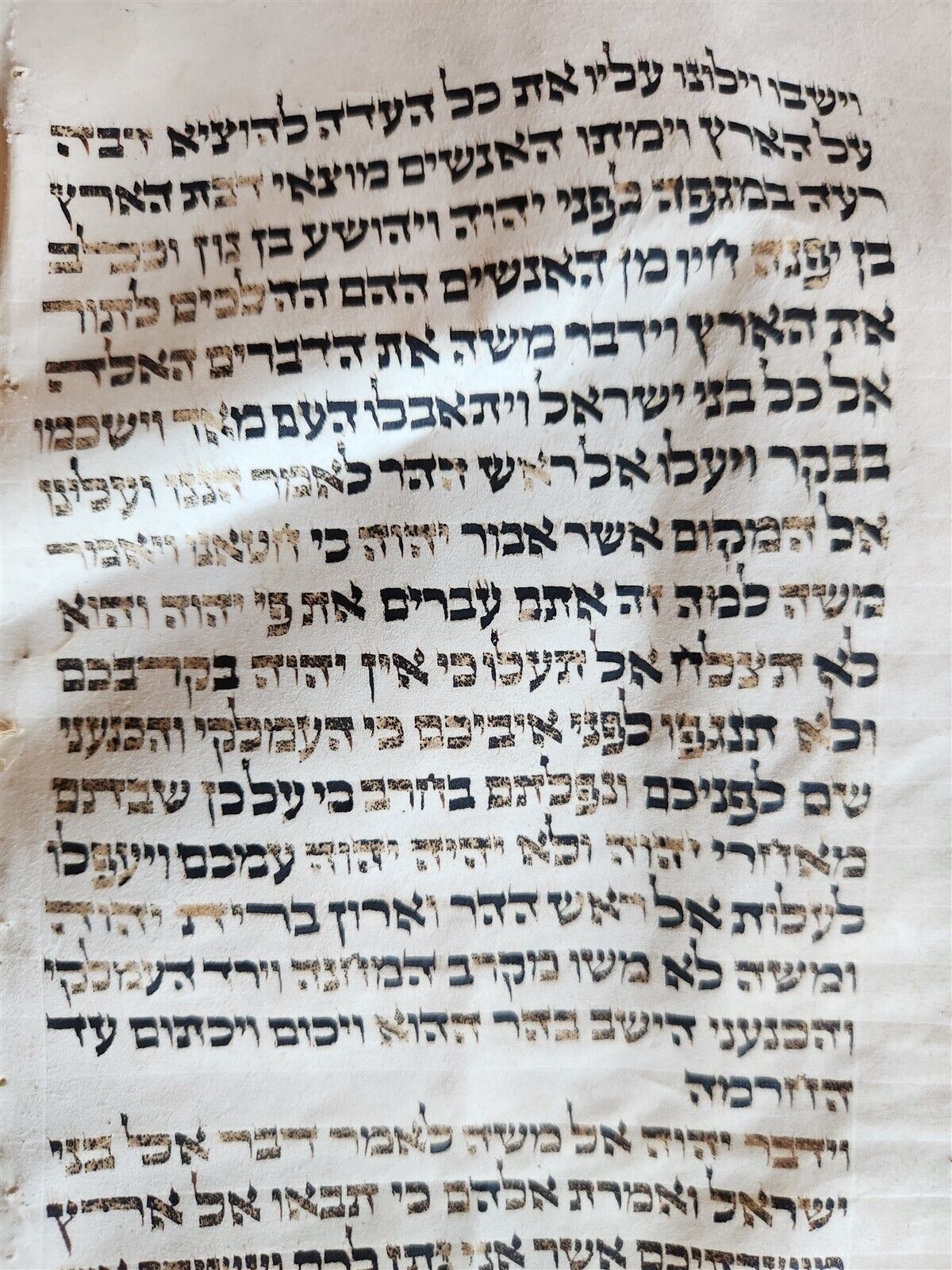 TORAH SCROLL FRAGMENT MANUSCRIPT on VELLUM antique BIBLE NUMBERS 4:39-15:16