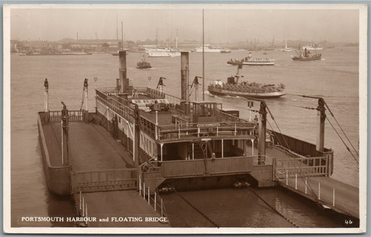 PORTSMOUTH HARBOUR & FLOATING BRIDGE ANTIQUE REAL PHOTO POSTCARD RPPC