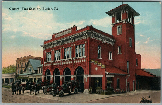 BUTLER PA CENTRAL FIRE STATION ANTIQUE POSTCARD