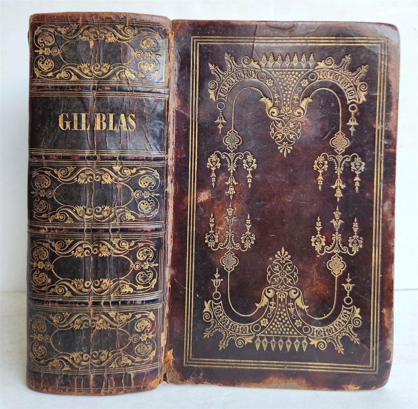 1844 ADVENTURES OF GIL BLAS antique EARLY AMERICAN BINDING HARTFORD ILLUSTRATED
