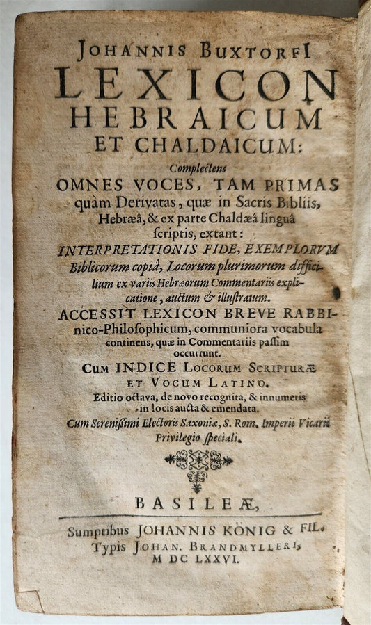 1676 LEXICON HEBRAICUM & CHALDAICUM antique by Johannis Buxtorf Judaica