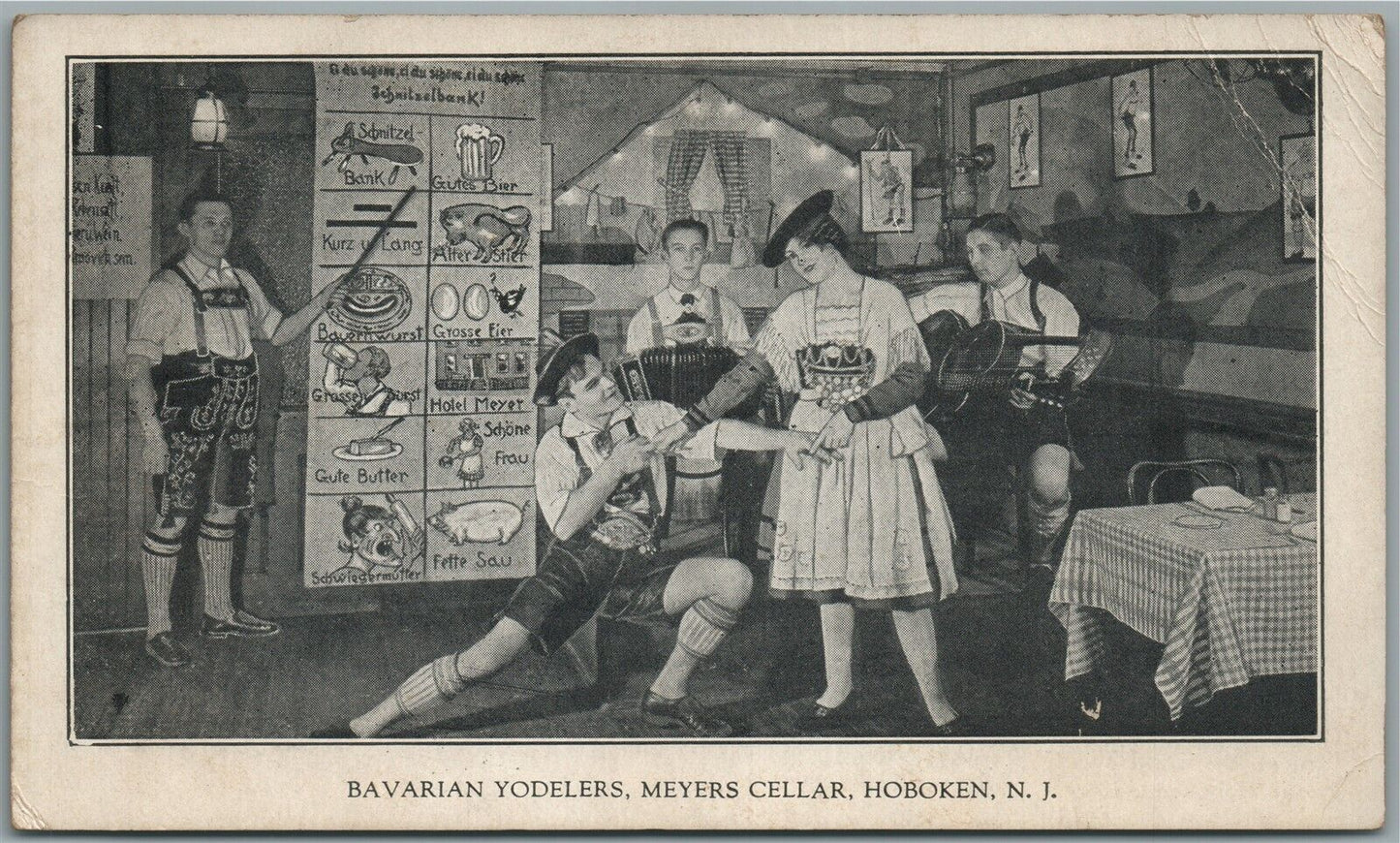 HOBOKEN NJ BAVARIAN YODELERS MEYERS CELLAR ADVERTISING ANTIQUE POSTCARD