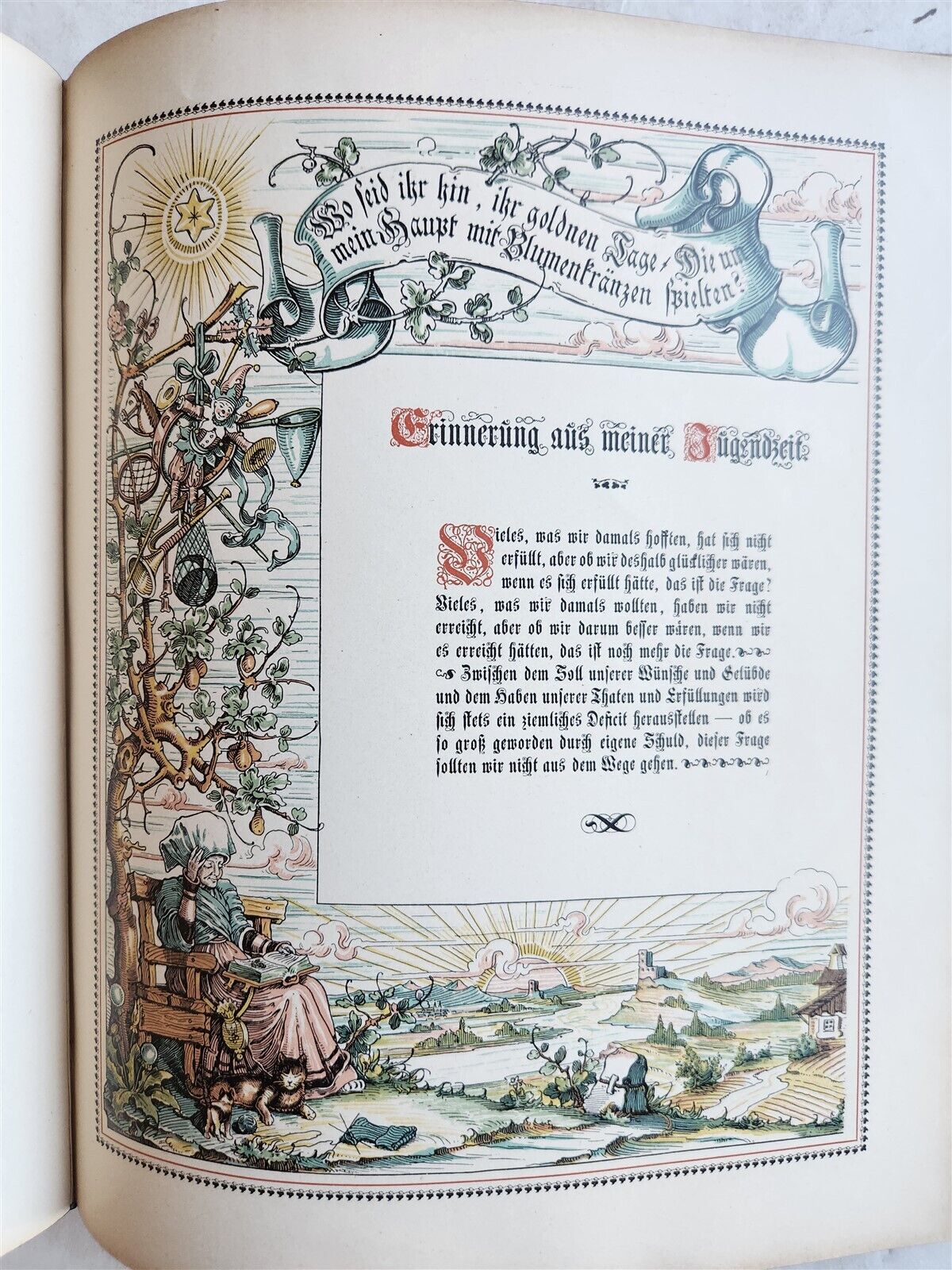 1890 FAMILY CHRONICLE w/ AMAZING BLIND-STAMPED LEATHER BINDING antique