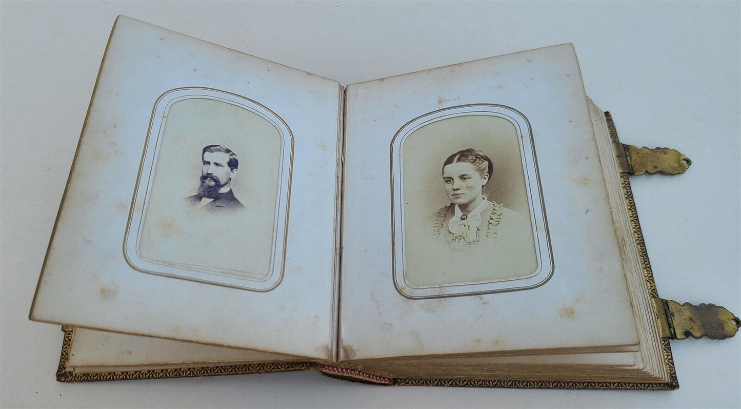 19th century AMERICAN PHOTO ALBUM w/ WASHINGTON PORTRAIT CLASPS antique RARE