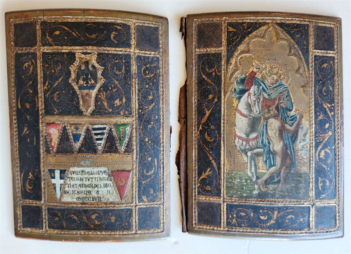 19th CENTURY RARE IMITATION of 15th CENT SIENESE BOOK COVERS Icilio Joni ANTIQUE