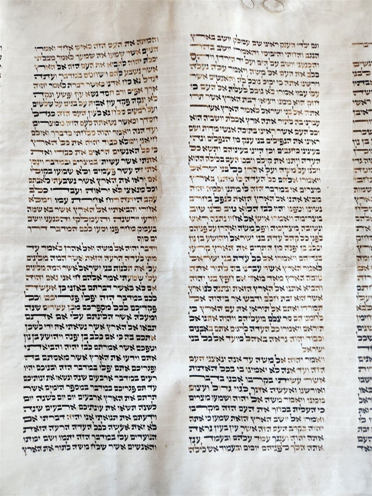 TORAH SCROLL FRAGMENT MANUSCRIPT on VELLUM antique BIBLE NUMBERS 4:39-15:16