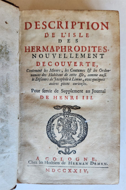 1724 DESCRIPTION DE L'ISLE DES HERMAPHTODITES antique