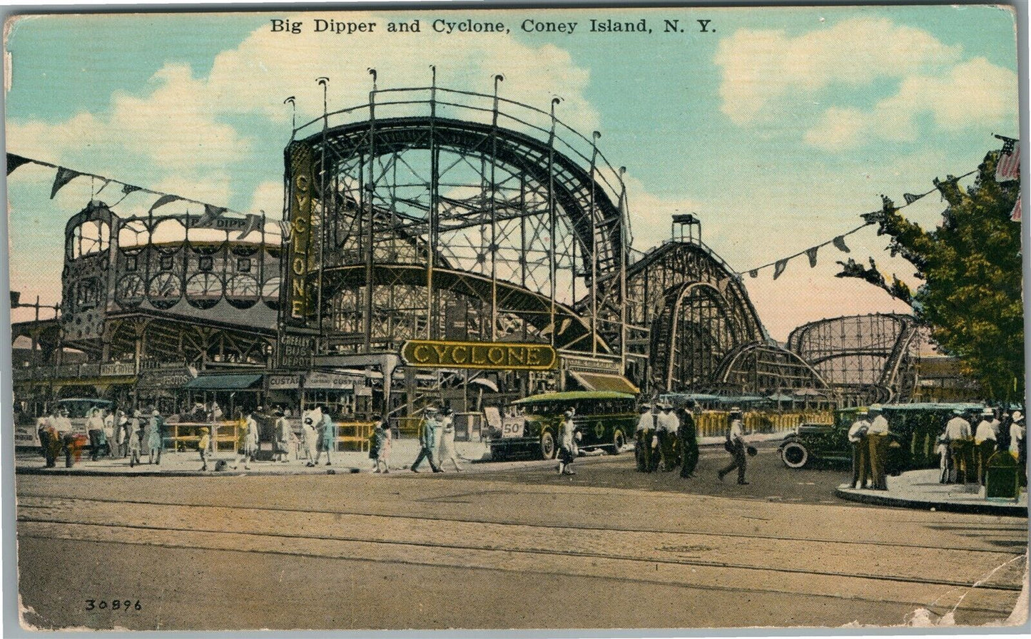 CONEY ISLAND NY BIG DIPPER AND CYCLONE ANTIQUE POSTCARD