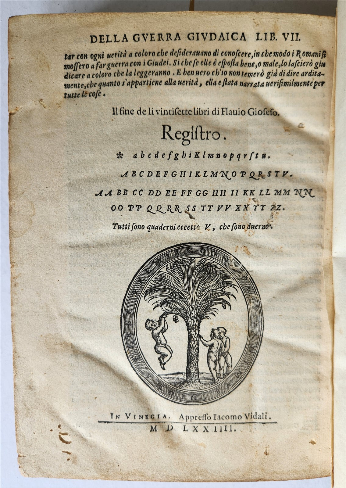 1574 JEWISH WARS by JOSEPHUS FLAVIUS in ITALIAN antique 16th CENTURY
