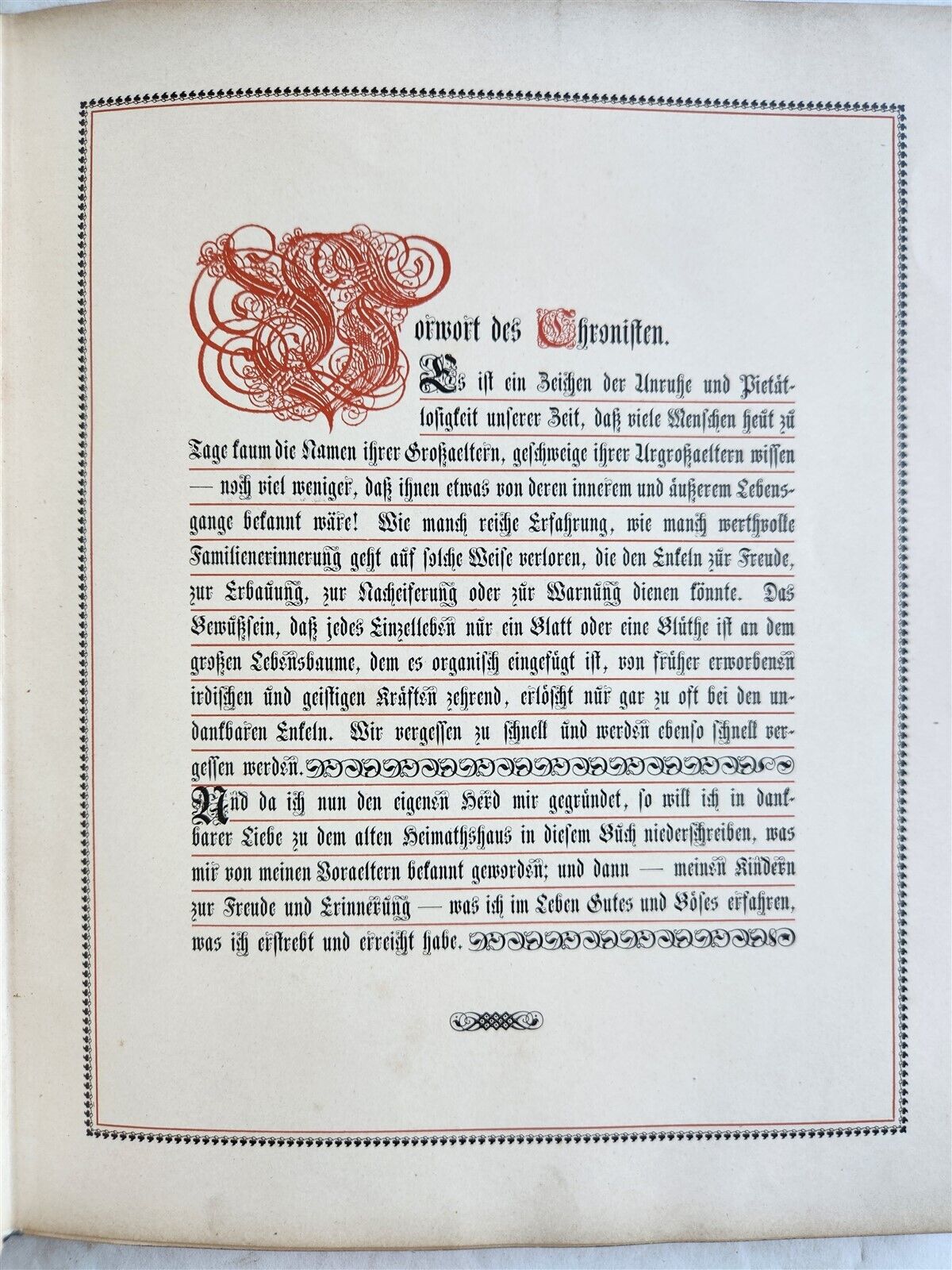1890 FAMILY CHRONICLE w/ AMAZING BLIND-STAMPED LEATHER BINDING antique