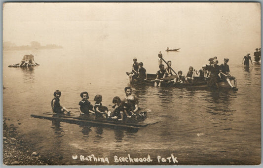 WAYNE CO. NY BEECHWOOD PARK BATHING ANTIQUE REAL PHOTO POSTCARD RPPC