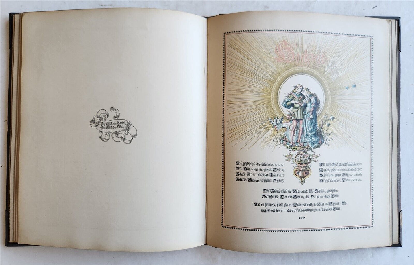 1890 FAMILY CHRONICLE w/ AMAZING BLIND-STAMPED LEATHER BINDING antique