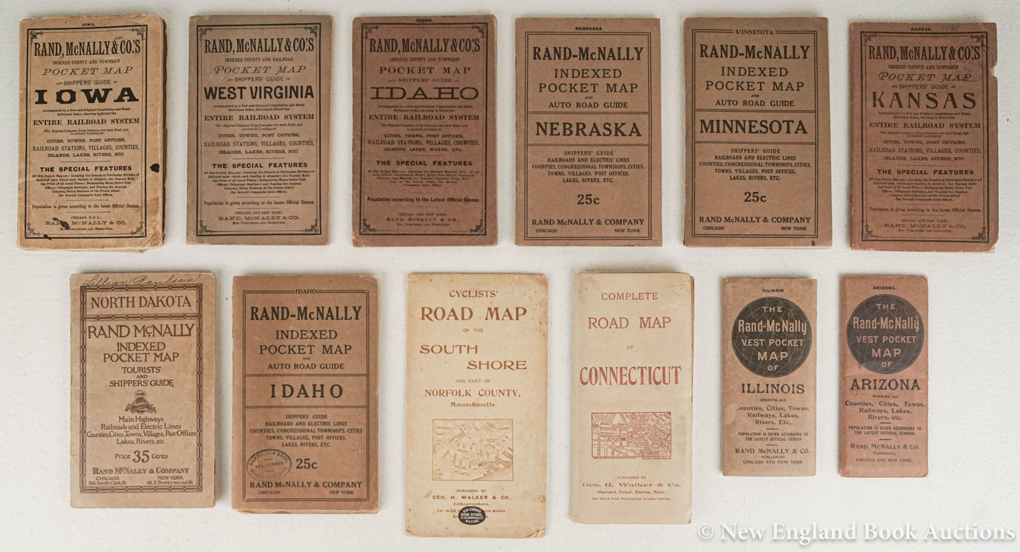 1895-1921 GROUP of 12 AMERICAN STATES FOLDING MAPS BOOKLETS antique AMERICANA