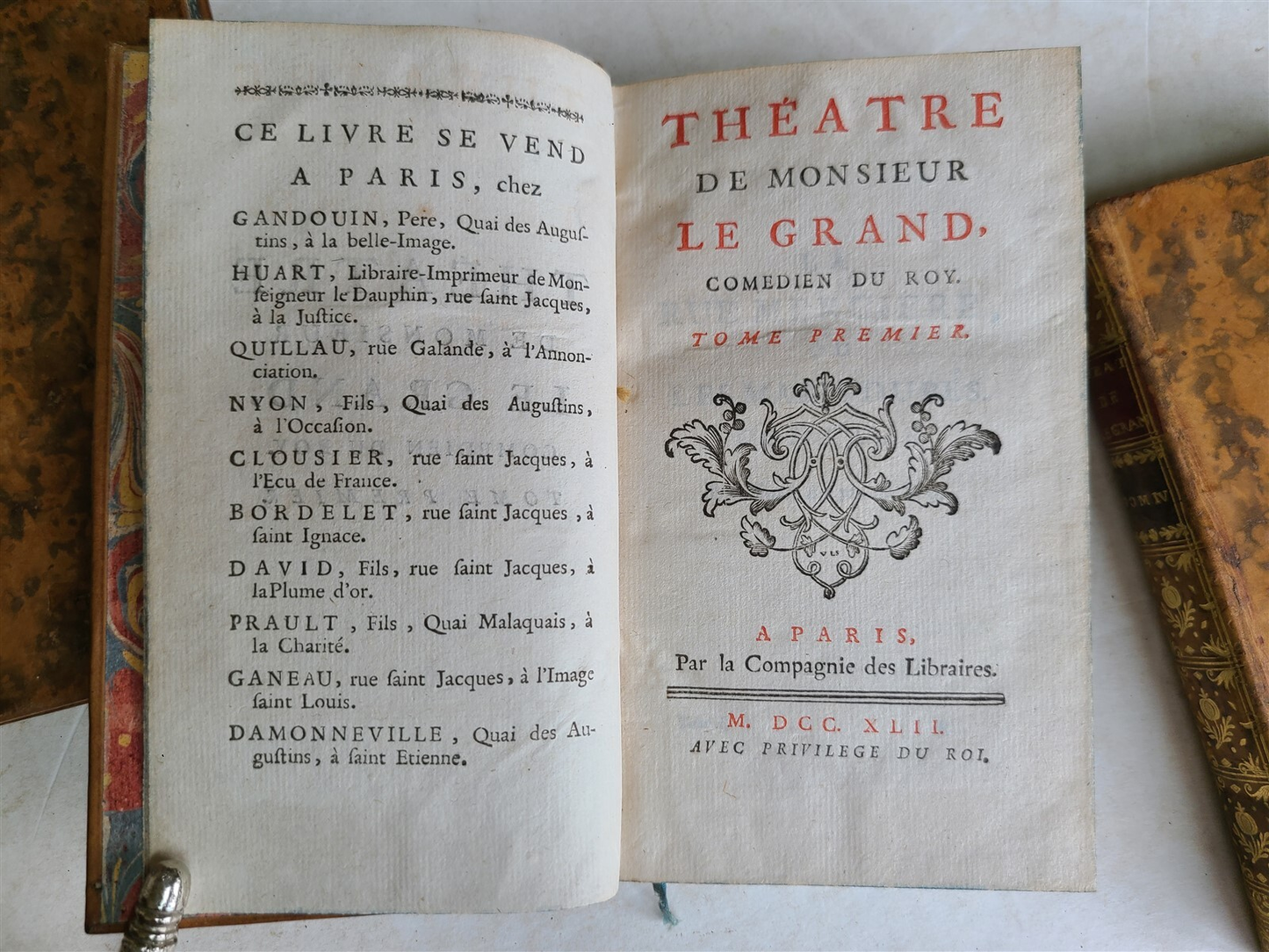 1742 FRENCH THEATRE PLAYS 4 VOLS antique Theatre de Monsieur Le Grand comedien