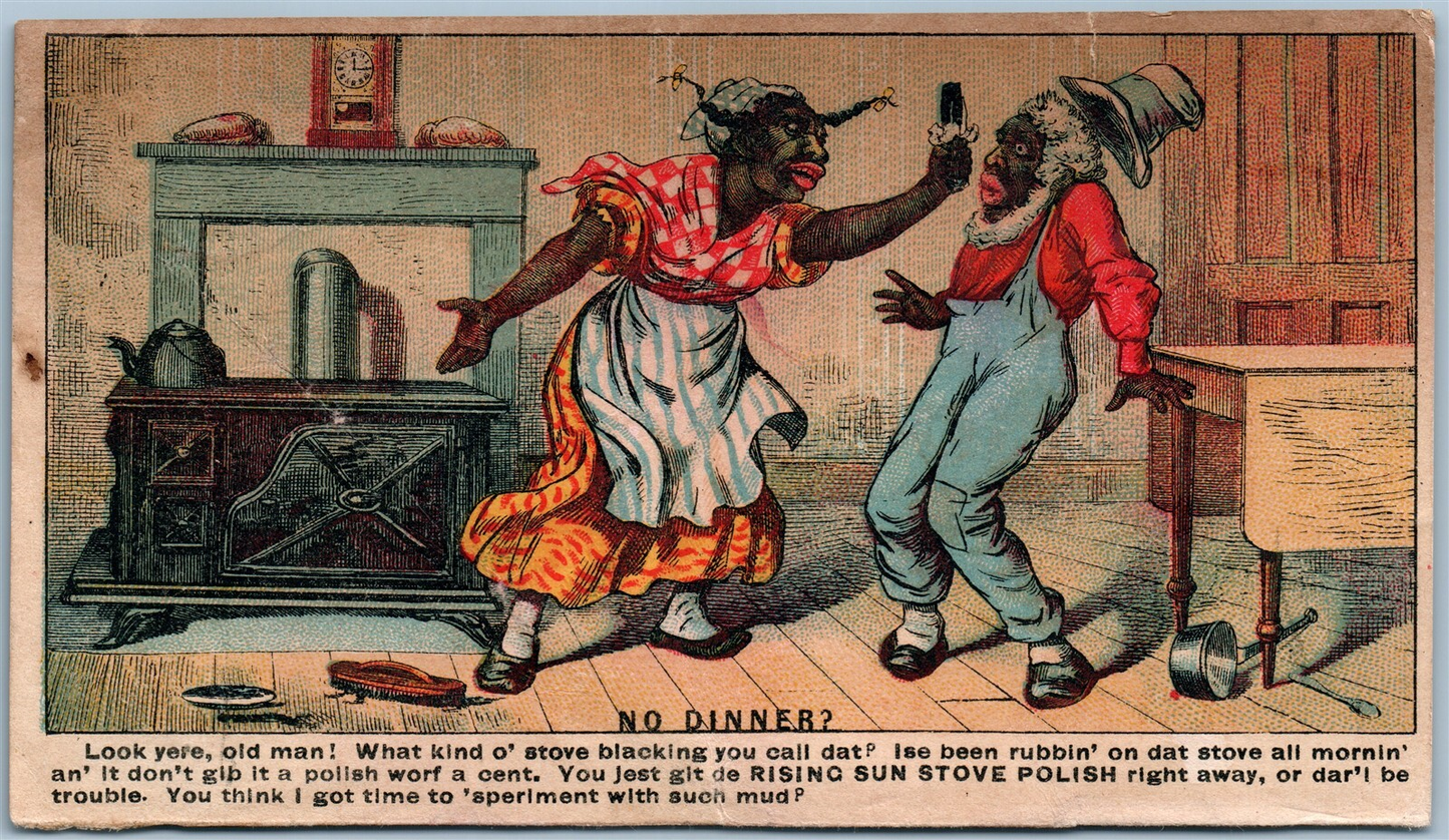 STOVE POLISH ANTIQUE ADVERTISING VICTORIAN TRADE CARD BLACK AMERICANA