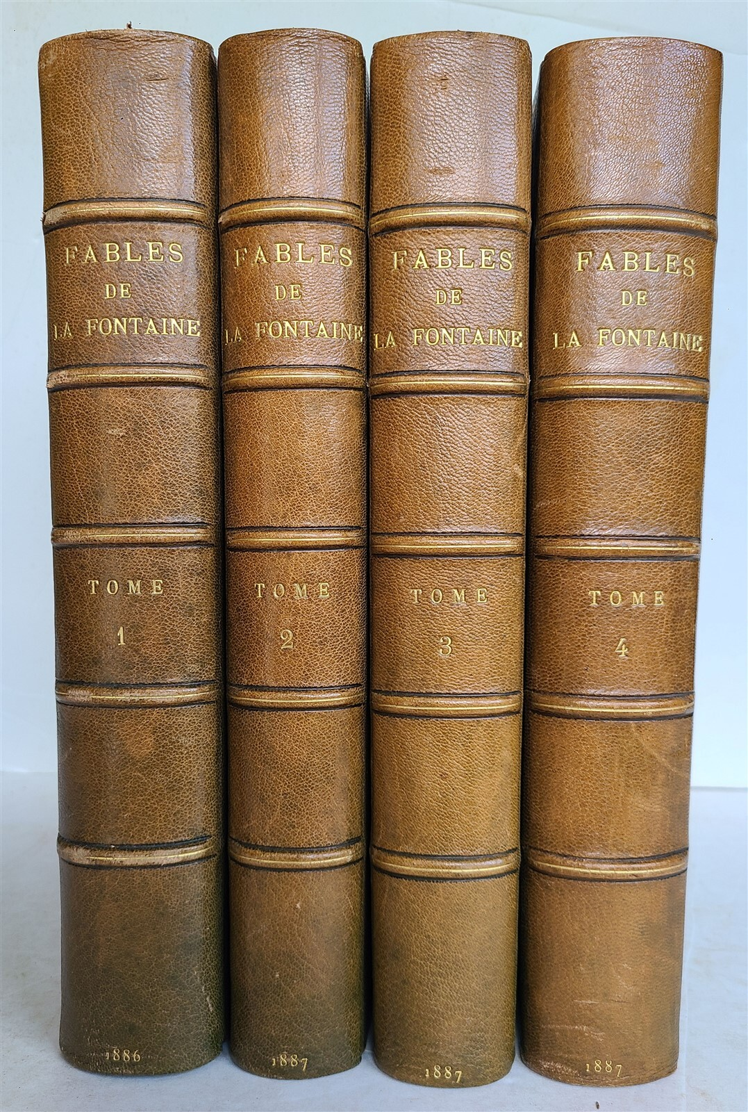 1886-87 FABLES DE LA FONTAINE ILLUSTRATED 4 FOLIO VOLUMES antique in FRENCH