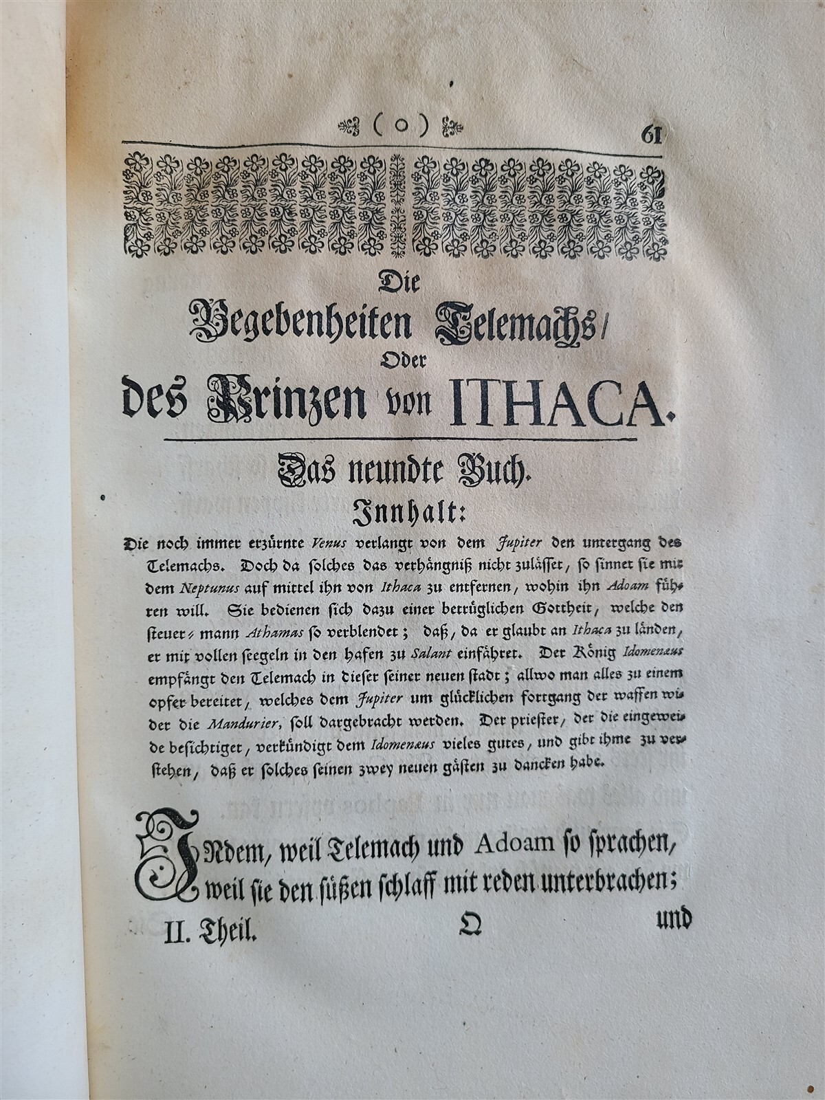 1739 TELEMACHUS SEEKING HIS FATHER ILLUSTRATED FOLIO antique in GERMAN