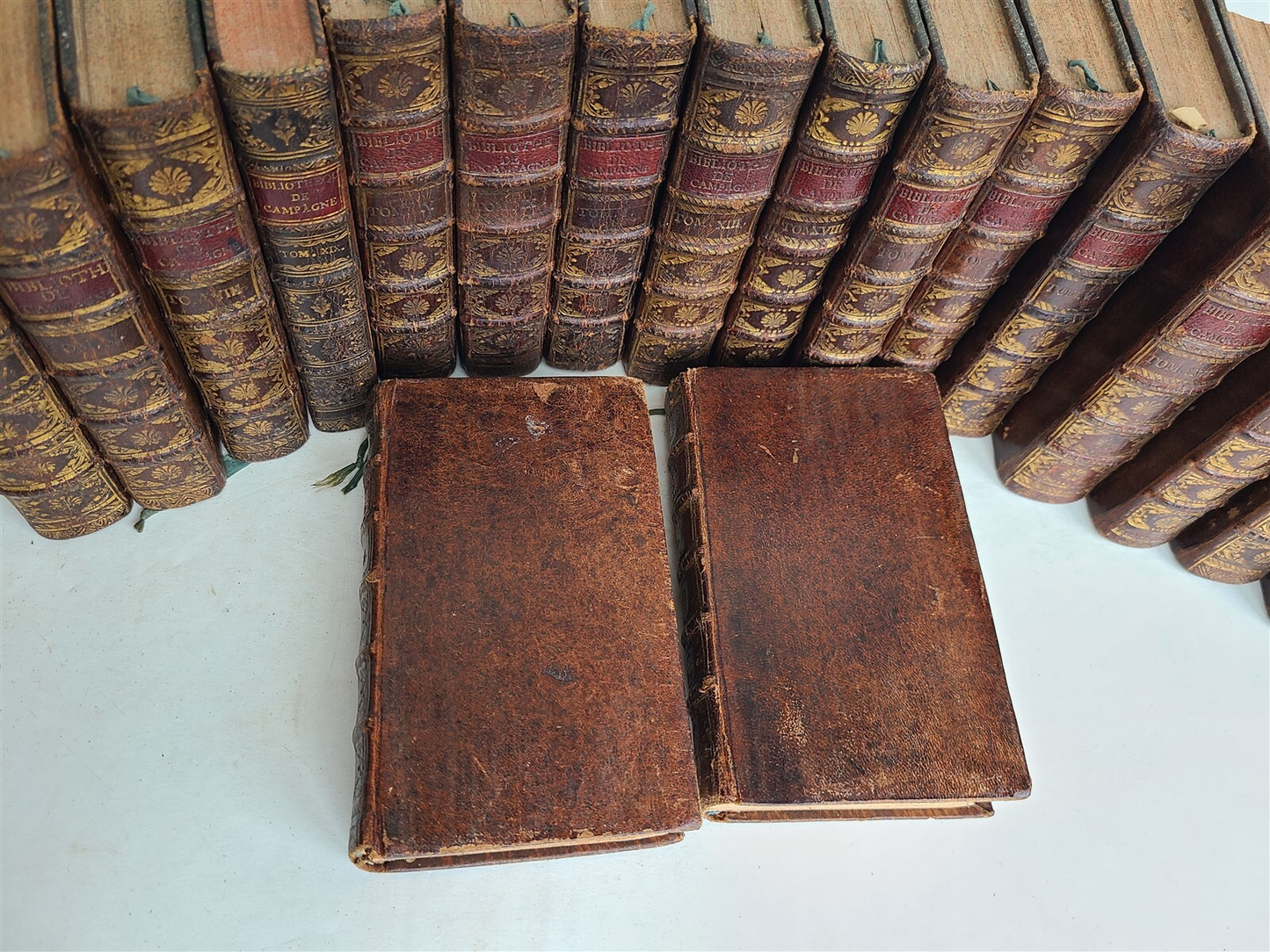 1749 BIBLIOTHEQUE DE CAMPAGNE 19 VOLUMES antique in FRENCH DECORATIVE BOUND