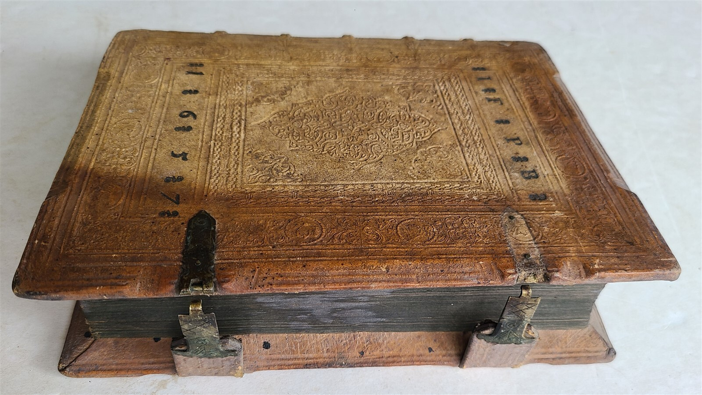 1650 BLIND-STAMPED PIGSKIN BOUND ANTHOLOGY by Jesuit Georg Stengel antique