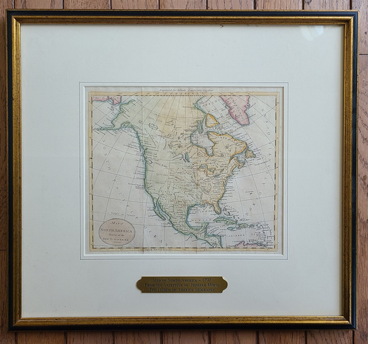 1797 MAP of NORTH AMERICA antique FRAMED from GAZETTER of JEDIDIAH MORSE