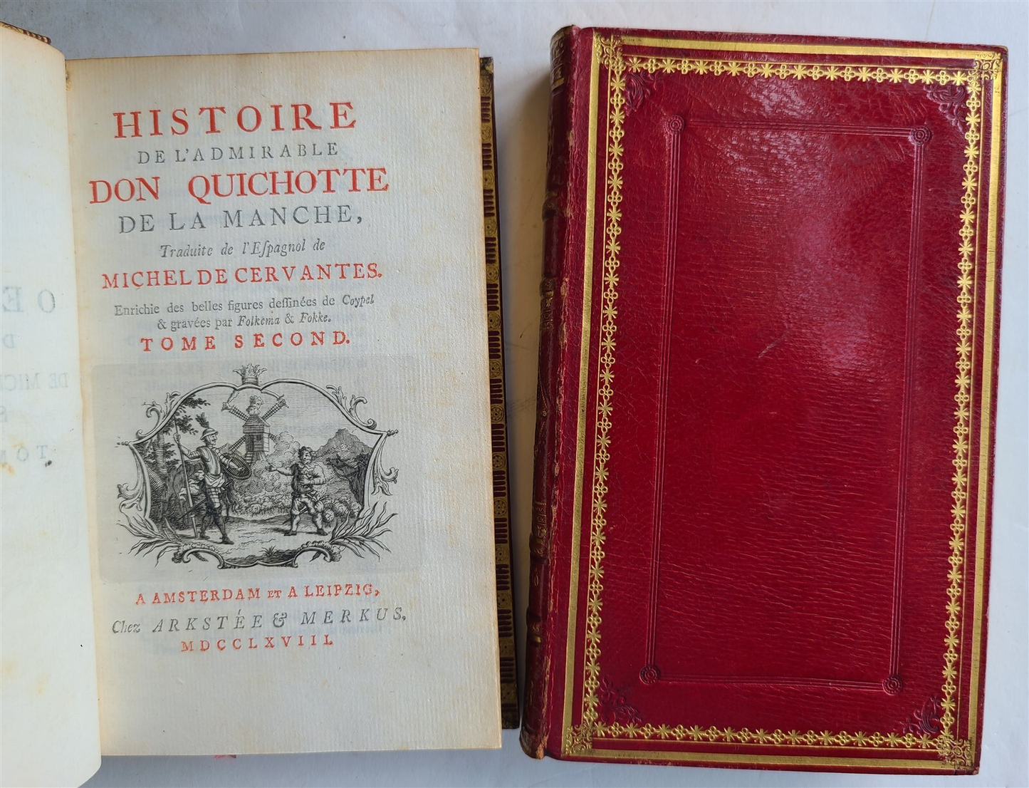 1768 DON QUICHOTTE DE LA MANCHE by MICHEL DE CERVANTES 8 VOLS antique DECORATIVE