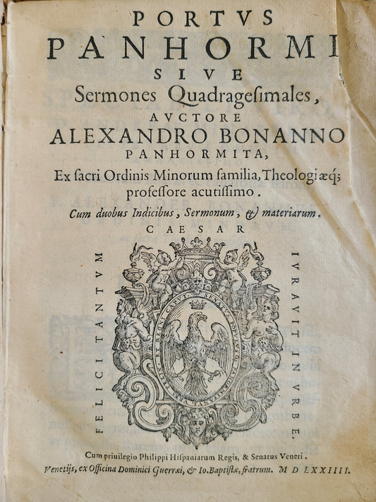 1574 SERMONS by Alessandro Bonanno antique VELLUM BINDING 16th CENTURY