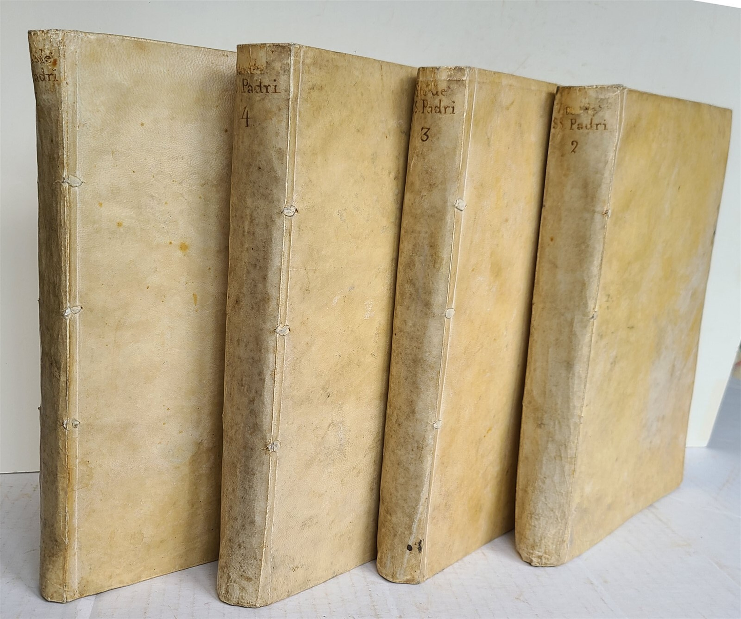 1731-1735 LIVES OF HOLY FATHERS 4 VOLUMES antique in ITALIAN VELLUM BOUND