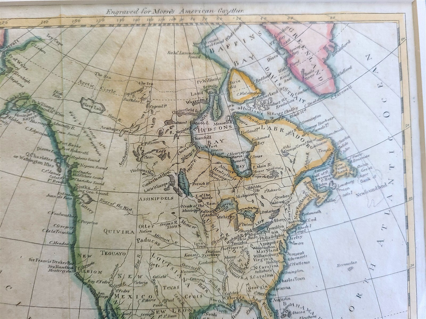 1797 MAP of NORTH AMERICA antique FRAMED from GAZETTER of JEDIDIAH MORSE