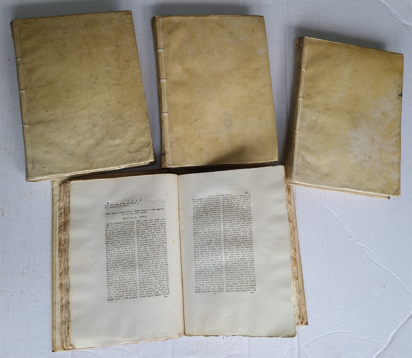 1731-1735 LIVES OF HOLY FATHERS 4 VOLUMES antique in ITALIAN VELLUM BOUND