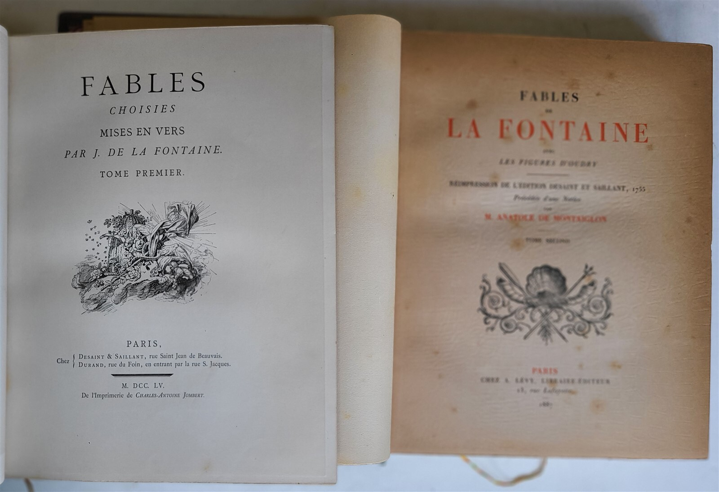 1886-87 FABLES DE LA FONTAINE ILLUSTRATED 4 FOLIO VOLUMES antique in FRENCH