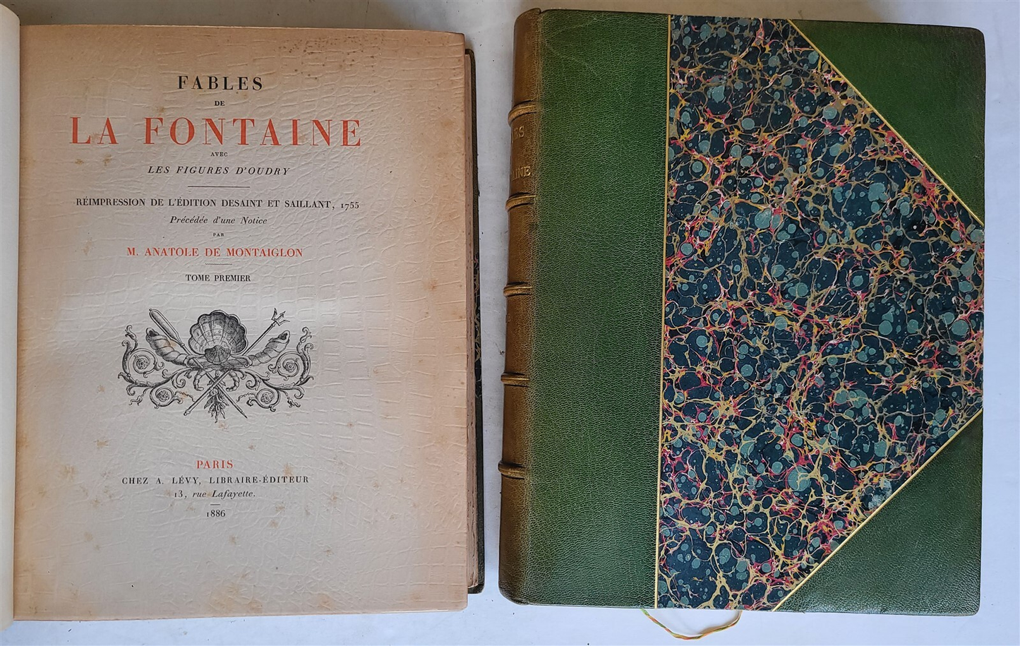 1886-87 FABLES DE LA FONTAINE ILLUSTRATED 4 FOLIO VOLUMES antique in FRENCH