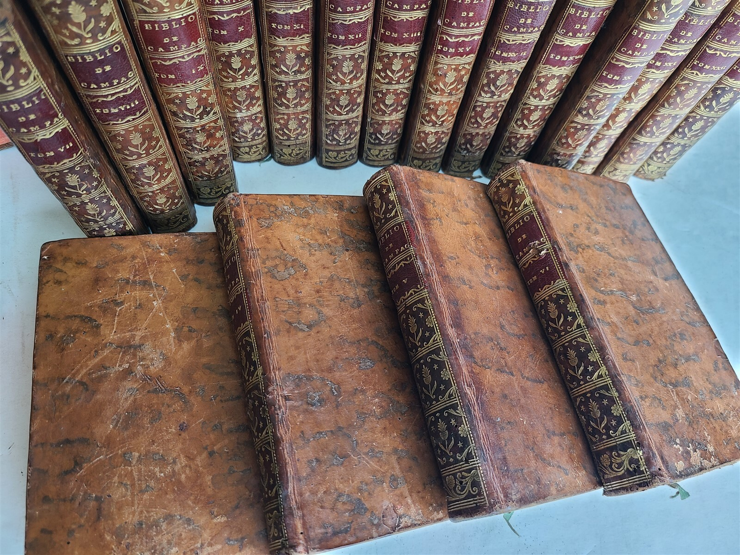 1761-1769 BIBLIOTHEQUE DE CAMPAGNE 21 VOLUMES antique in FRENCH DECORATIVE BOUND