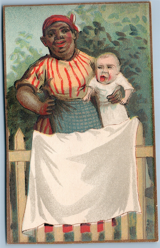 NANNY w/ BABY ANTIQUE ADVERTISING VICTORIAN TRADE CARD BLACK AMERICANA