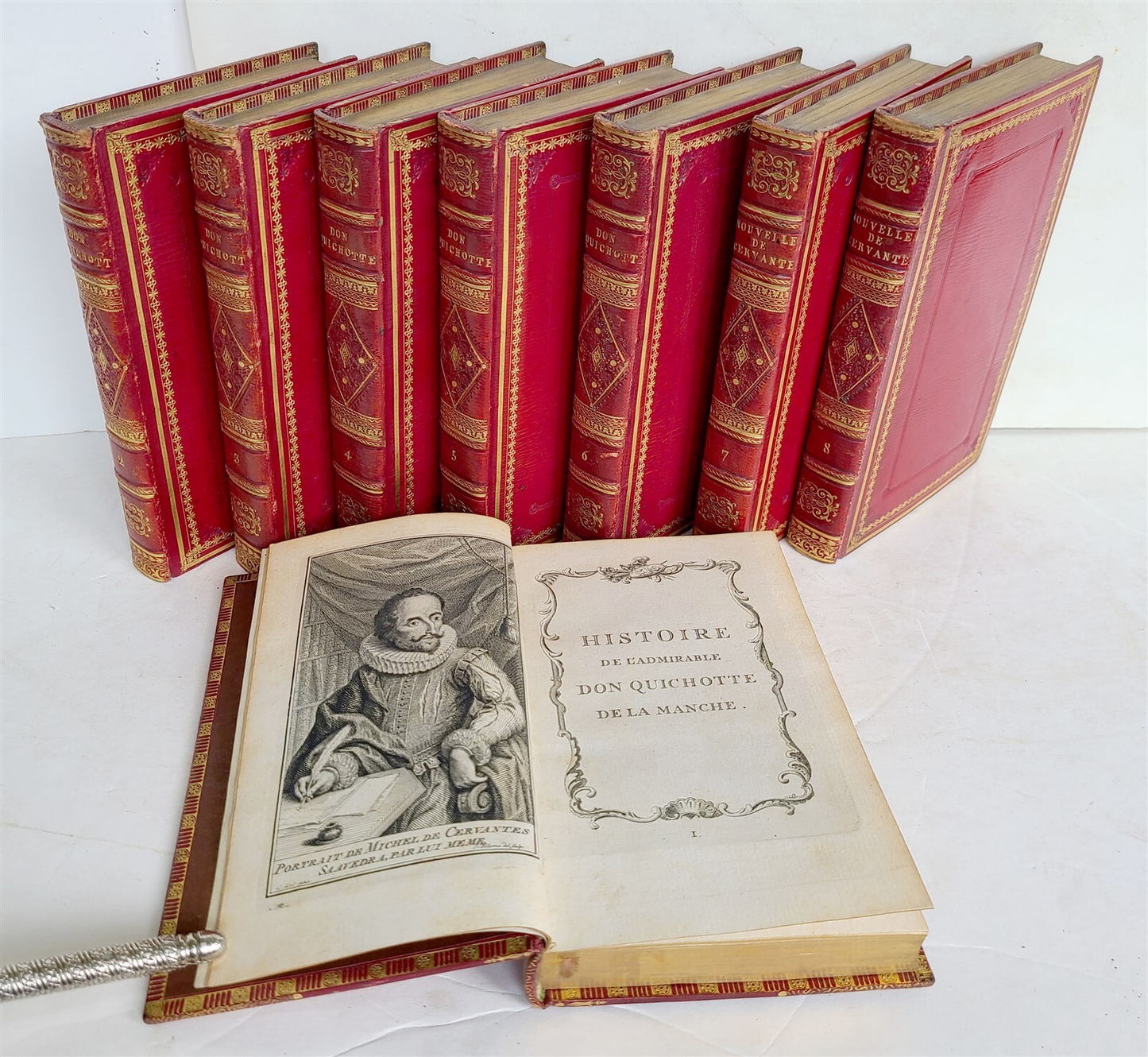 1768 DON QUICHOTTE DE LA MANCHE by MICHEL DE CERVANTES 8 VOLS antique DECORATIVE