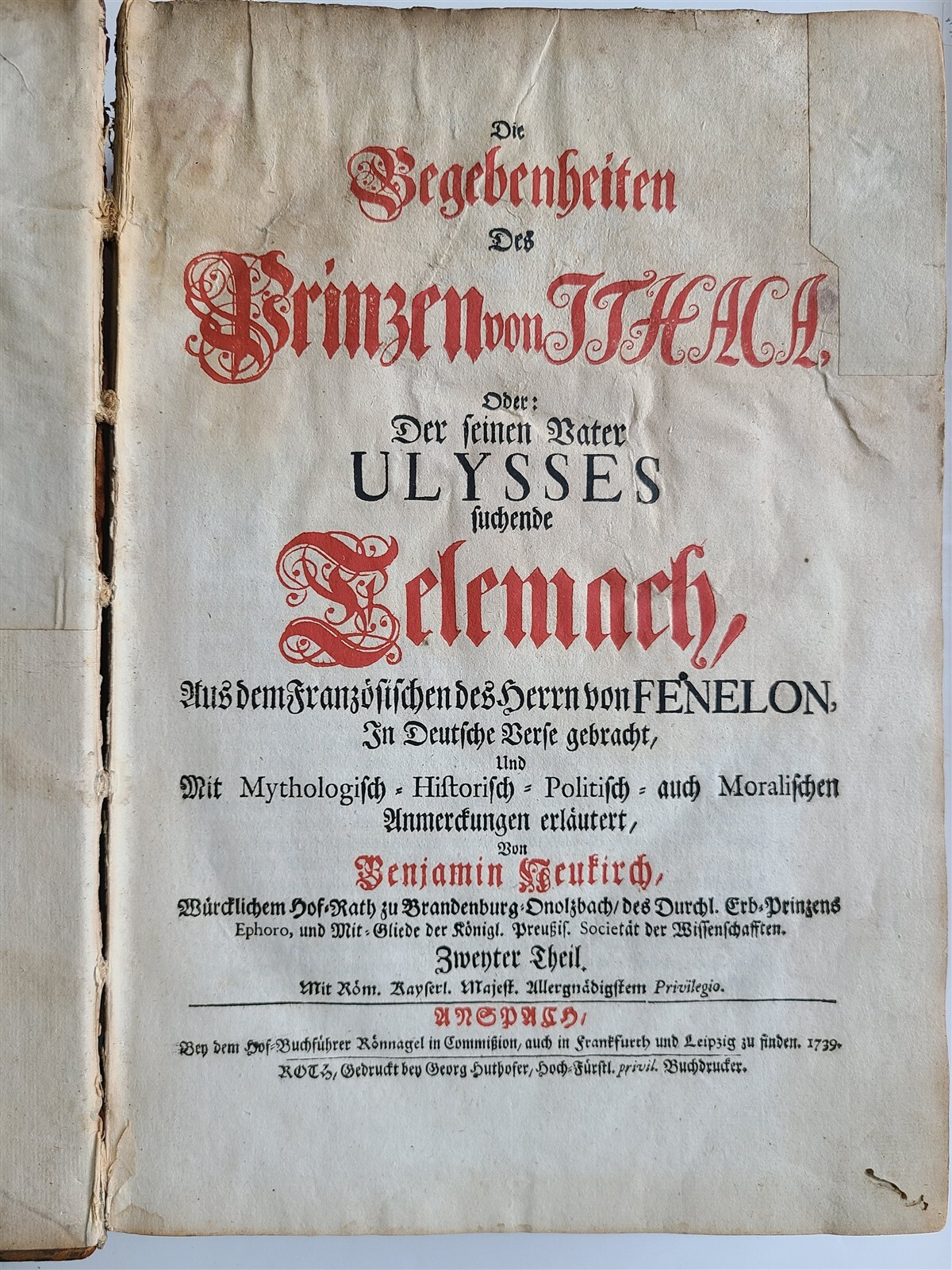 1739 TELEMACHUS SEEKING HIS FATHER ILLUSTRATED FOLIO antique in GERMAN