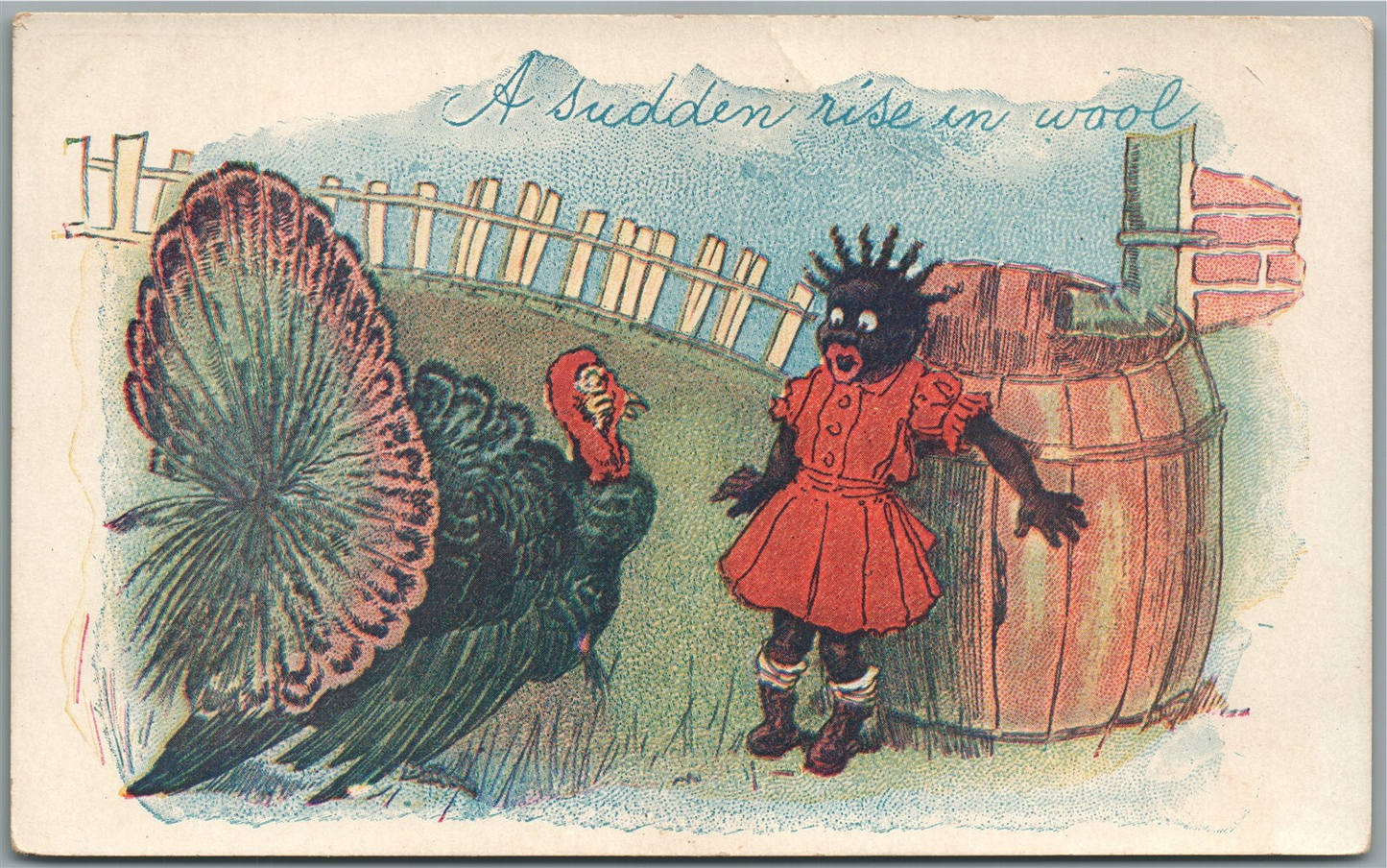 A SUDDEN RISE IN WOOL COMIC ANTIQUE POSTCARD BLACK AMERICANA