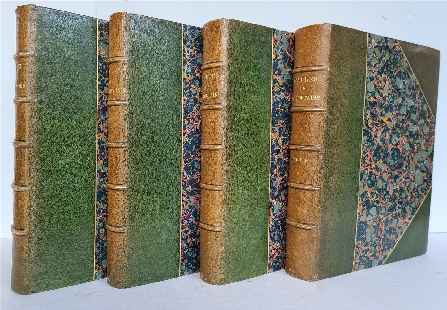 1886-87 FABLES DE LA FONTAINE ILLUSTRATED 4 FOLIO VOLUMES antique in FRENCH